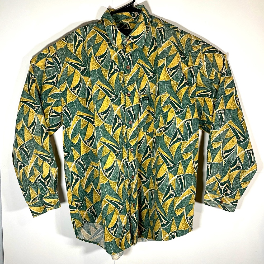 Vintage Guess By Georges Marciano Bright Abstract Button Down Shirt